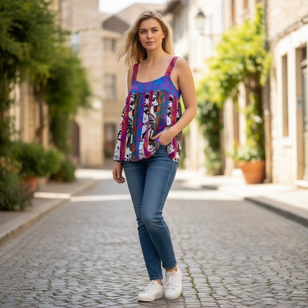 Rose + Olive Women Large Floral Tropical Print Tank Top Sleeveless Blouse NWT